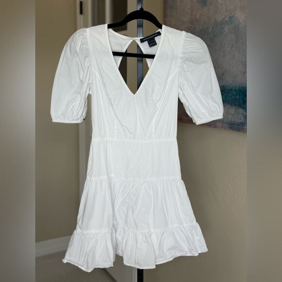 French Connection White Cotton Poplin Puff Sleeve Tiered Mini Dress Women’s 0 - Picture 2 of 9